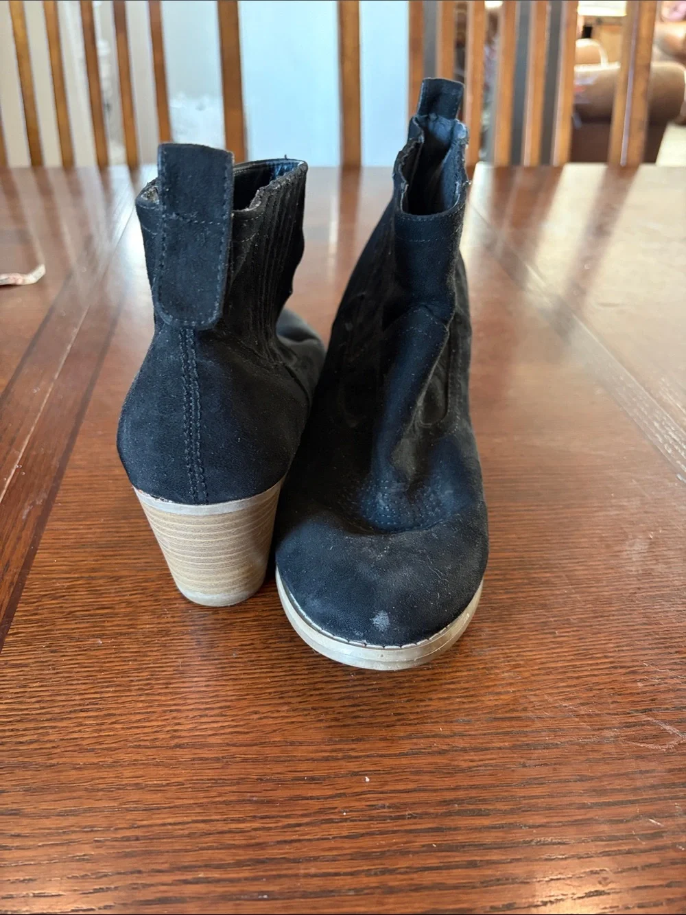 Sugar Black Suede Ankle Booties with Stacked Heel